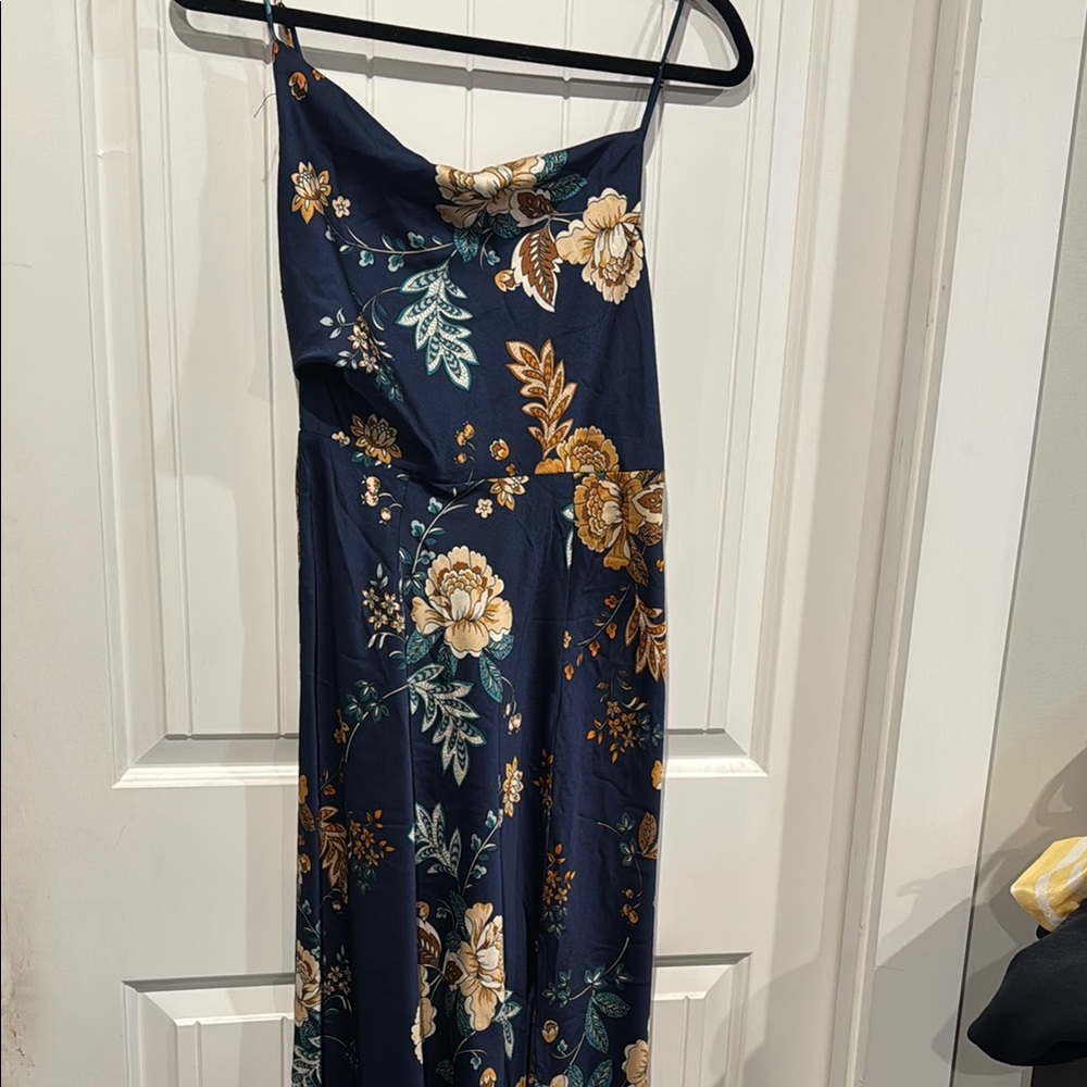 NWT Navy Floral Slip Dress with Gold & Cream Blooms
